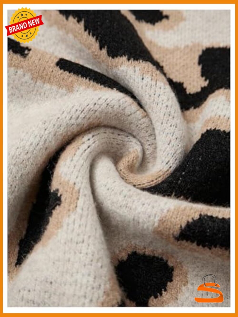 Leopard Print Sweater Dress Long Sleeve Collar Neck Ruffle Hem Mini Bodycon - Picture 5 of 5